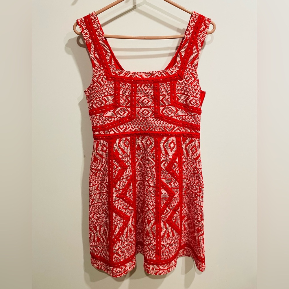 Maeve Red and White Patterned Sleeveless Mini Dress